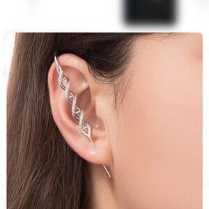 Silver DNA Helix Ear Cuff